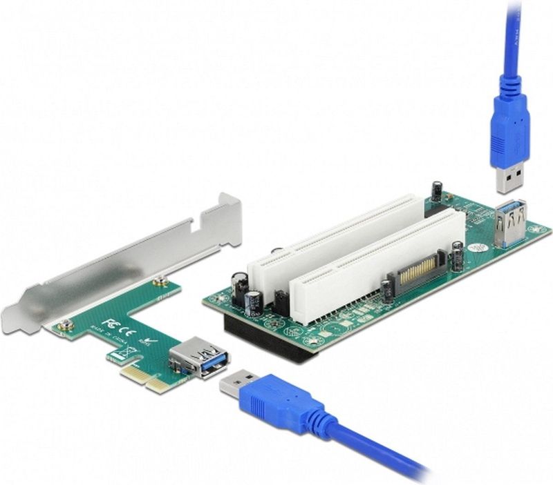 Delock - Riser Kaart - PCI Express x1 naar 2 x PCI 32 bit Slot - 60 cm Kabel - Accessoires voor Moederborden