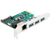 Delock - PCI Express x1 - Controlekaart - Zwart - 3 x USB 5 Gbps Type-A + 1 x Gigabit LAN