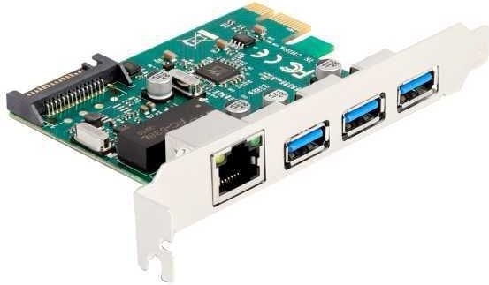 Delock - PCI Express x1 - Controlekaart - Zwart - 3 x USB 5 Gbps Type-A + 1 x Gigabit LAN