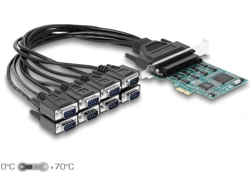 DeLOCK - Seriële Adapter - Insteekkaart - Zwart, Groen - PCI Express 1.1 x1, RS-232 x 8, 115,2 Kbps