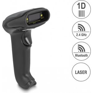 Delock Barcodescanner 1D Laser voor 2,4 GHz, Bluetooth of USB (1D streepjescodes), Barcode scanner, Zwart