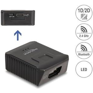 Delock - Draagbare Barcode Scanner - Zwart - 1D en 2D - Bluetooth en 2.4 GHz