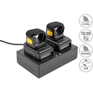 Delock - Ring Barcode Scanner - 1D en 2D - Met 2.4 GHz of Bluetooth - Inclusief Oplaadstation