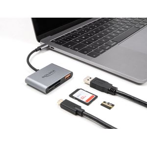 Delock USB-C Card Reader für SD und Micro SD Speicherkarten (USB-C), Geheugenkaartlezer, Grijs