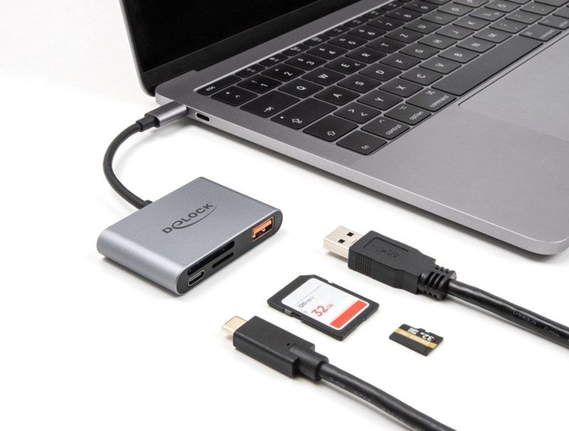 Delock USB-C Card Reader für SD und Micro SD Speicherkarten (USB-C), Geheugenkaartlezer, Grijs
