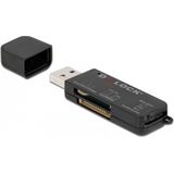Delock - Kaartlezer - USB Type-A - 3 Geheugenkaartsleuven - Zwart