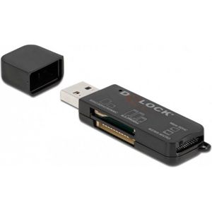 Delock - Kaartlezer - USB Type-A - 3 Geheugenkaartsleuven - Zwart