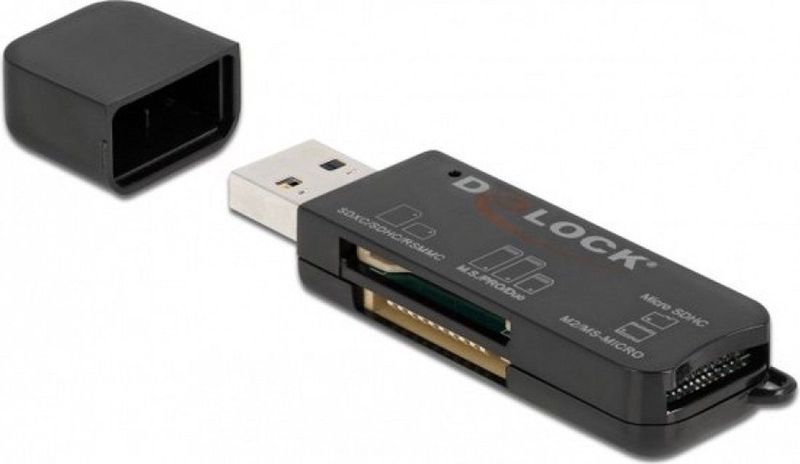 Delock - Kaartlezer - USB Type-A - 3 Geheugenkaartsleuven - Zwart
