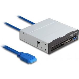 Delock 8,89cm 3,5inch SuperSpeed USB Card Reader 6 Slots + 1 x USB Type-A Aansluiting (USB 3.2), Geheugenkaartlezer, Grijs, Zwart