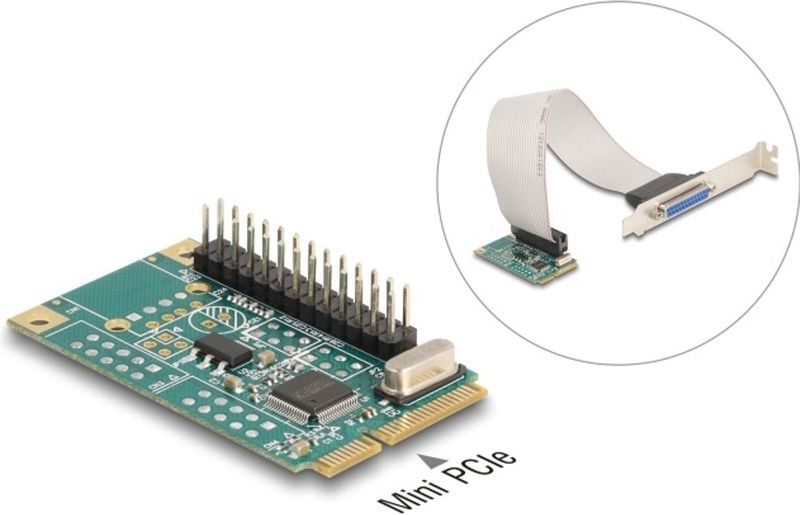 Delock - Mini PCIe I/O Controlekaart - Volledig Formaat - 1 x Parallel D-Sub 25 Pin