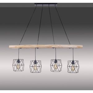 IndustriÃ«le hanglamp zwart met hout 4-lichts - Mediena