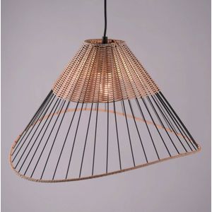 Landelijke hanglamp zwart 48 cm met rotan - Treccia