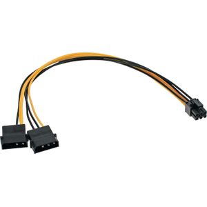 PCIe 6-pins (m) - 2x Molex 4-pins (m) voedingsadapter - 0,30 meter
