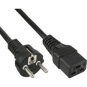 InLine Stroomkabel 16658A 16A - geaard contact recht op koude apparaten stekker IEC320/C19 - 3 m