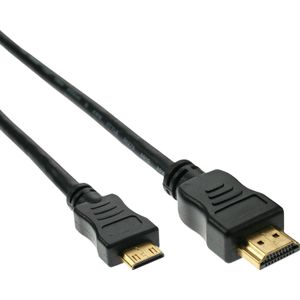 InLine 17460P HDMI mini-kabel, High Speed HDMI-kabel, stekker A naar C, verg. contacten, zwart, 10m
