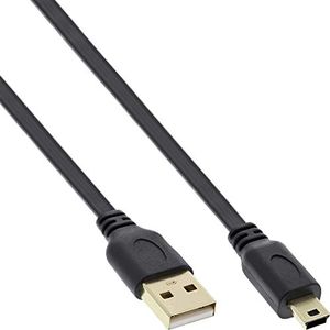 InLine 31850F USB 2.0 platte kabel, USB A stekker naar Mini B-stekker (5 pin), zwart, 5 m