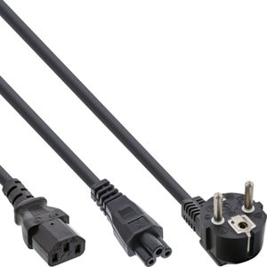 Apparaat Y-snoer met C5 en C13 pluggen en haakse stekker - 3x 1,00mm / zwart - 2 meter