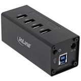 InLine USB hub met 4 poorten - USB3.0 - externe 12V voeding / zwart - 1 meter