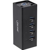 InLine USB hub met 4 poorten - USB3.0 - externe 12V voeding / zwart - 1 meter