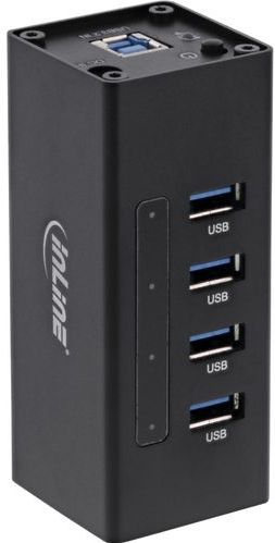 InLine USB hub met 4 poorten - USB3.0 - externe 12V voeding / zwart - 1 meter