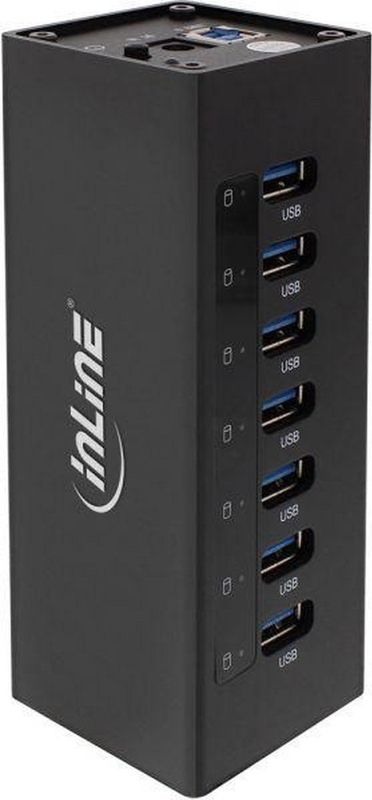 InLine 35395B USB 3.0 Hub, 7 Port, Aluminium behuizing, Zwart, met 2,5A Voeding