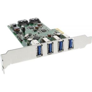 InLine 76664C pCIe-kaart, 4 x USB 3.0 2 x sATA II en pCIe met low profile hoek