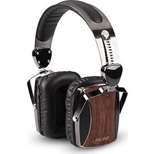 InLine 55358 woodon-ear hoofdtelefoon met bekabelde microfoon en functieknop, walnoot