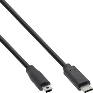 InLine 35756 USB 2.0-kabel, USB Type-C stekker naar mini-B-stekker (5 pool), zwart, 0,5 m