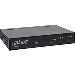 InLine 32308M netwerk Switch 8 Port Gigabit Ethernet, 10/100/1000MB/s, desktop, metaal, zonder ventilator, afgeschermde poorten zwart