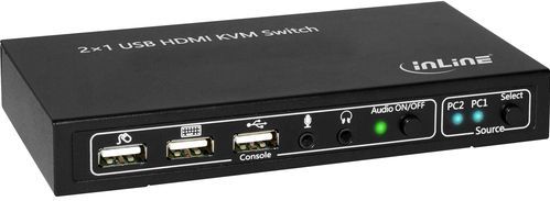 InLine - 2x1 USB HDMI KVM Switch - Zwart - Inclusief Kabels - Metalen Behuizing