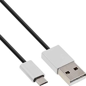 InLine 31715I Micro-USB 2.0 kabel, USB-A stekker naar Micro-B stekker, zwart/aluminium, flexibel, 1,5 m