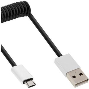 InLine USB Micro B naar USB-A spiraalkabel - USB2.0 - tot 2A / zwart - 3 meter