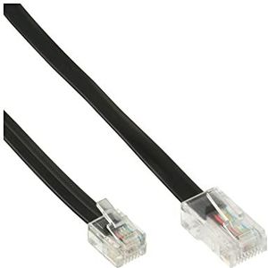 InLine 18648 telefoonkabel, 10 m, zwart - telefoonkabel (10 m, RJ45, RJ12, zwart, stekker/stekker, platte stekker)