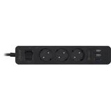 InLine Stekkerdoos met 3 Contacten en 3x USB - Quick Charge 3.0 / Zwart - 1,5 Meter