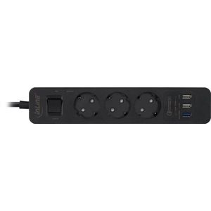 InLine Stekkerdoos met 3 Contacten en 3x USB - Quick Charge 3.0 / Zwart - 1,5 Meter