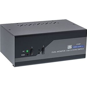 InLine 62642I KVM Desktop Switch, 2-voudig, Dual Monitor, DisplayPort + HDMI, 4K, USB 3.0, Audio