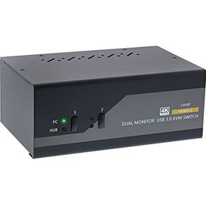 InLine 62652I KVM Desktop Switch, 2-voudig, Dual Monitor, HDMI, 4K, USB 3.0, Audio