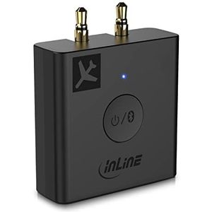 InLine – Vliegtuigadapter Bluetooth 5.0 audio zender zender voor TV, PC, HiFi, aptX, universele adapter voor 1-, 2- en 3-polige Aux-systemen, met oplaadcase, voor hoofdtelefoon en AirPods - 99160I