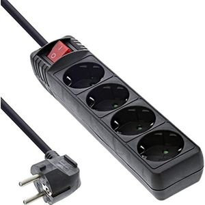 InLine® Stekkerdoos, 4-voudig geaard contact, met schakelaar, 5 m, zwart