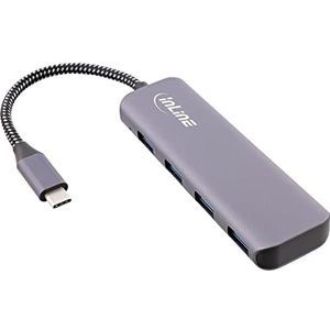 InLine® USB 3.2 Hub, USB Type-C naar 4X USB A 10 Gb/s, metalen behuizing, grijs