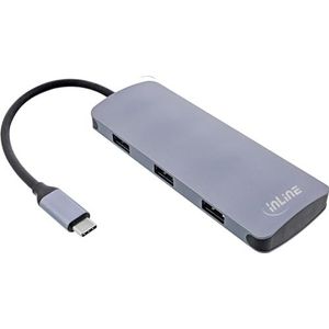 InLine® USB 3.2 Gen.2 Hub, 4 x USB-C + 3 x USB-A, PD 100 W, aluminium, grijs
