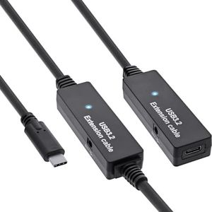 InLine USB 3.2 Gen.1 Aktiv-Verlängerung, USB-C Stecker an USB-C Buchse, Reapter-Kabel mit Signalverstärkung, lange Distanzen, für Festplatten, Drucker, Webcams, Tastaturen und mehr, 10m, 35655C