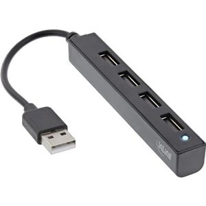 InLine - USB 2.0 Hub - 4 Poorts - Zwart - Plastic - 15 cm Kabel