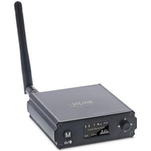InLine HiFi Bluetooth 5.1 audio-ontvanger, USB-C, stereo RCA, optische Toslink-aansluiting, volumeregeling, 7 EQ-profielen, OLED-display, bereik tot 30 m, 99209M