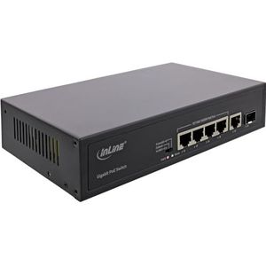 InLine - Gigabit Netwerkswitch - Zwart - 5 Poorten (4x PoE+) - Ventilatorloos