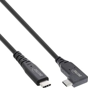 InLine® USB4-kabel, USB-C, eenzijdig gehoekt, PD 240W, 8K60Hz, TPE zwart, 1m