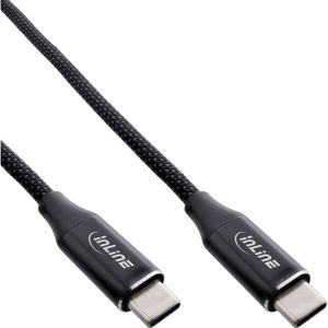 InLine MAGNETIC 35884 USB-C oplaadkabel, magnetische ommanteling, USB-C naar USB-C kabel, 100 W (5 A), snellaadkabel, nylon ommanteling, stroom- en gegevensoverdracht, zwart, 1,5 m