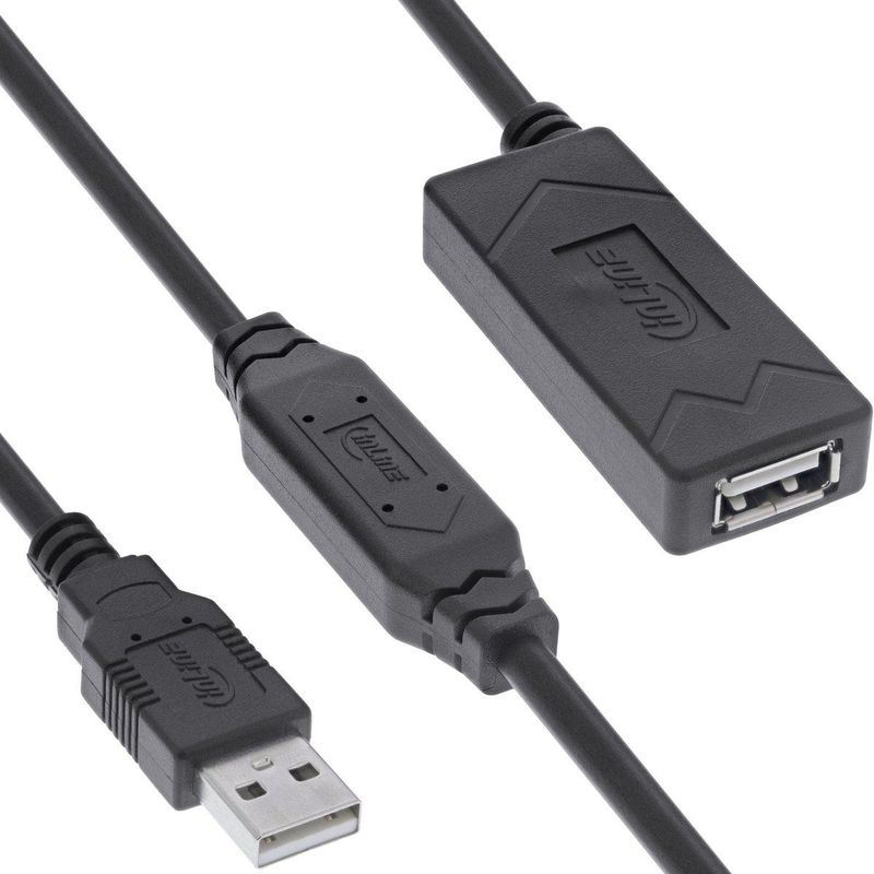 InLine Actieve USB Verlengkabel - USB 2.0 - USB-C (v) voor extra voeding - 25 meter - Zwart