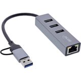 InLine® 4in1 Gigabit Hub, USB-C & USB-A, 1x RJ45, 3x USB 3.2 Gen.1