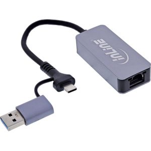 InLine USB 3.2 zu 5 Gb/s Netzwerk-Adapter (USB, USB-C, RJ45/LAN (1x)), Netwerkadapter, Grijs